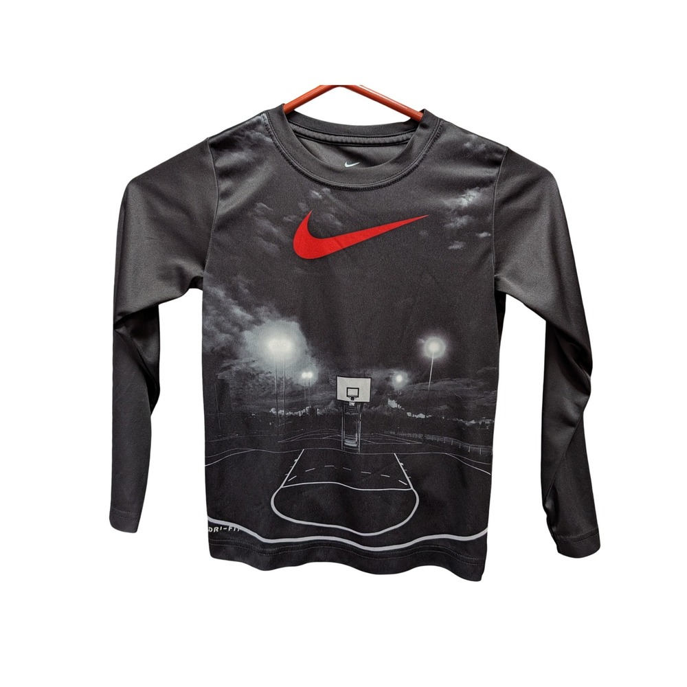 Nike Basketball Graphic Shirt Kids Size 7 Black Excellent Dri-FIT Long Sleeve